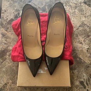 Christian Louboutin Black Kate 100 Patent Leather Pointed Toe Heels Pumps